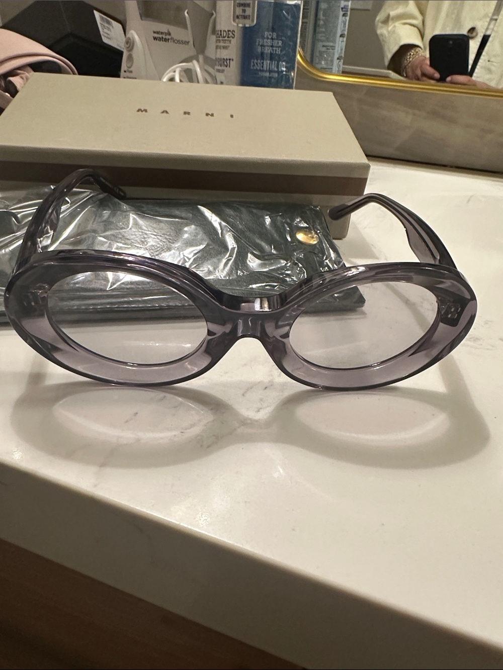 Marni Translucent light grey/ lavender Oval Sunglasses - Picture 5 of 6